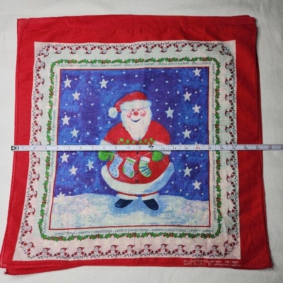 Vintage Christmas Bandana Hankie Lot of 3 USA Made Square 21" Santa Claus - Picture 11 of 12